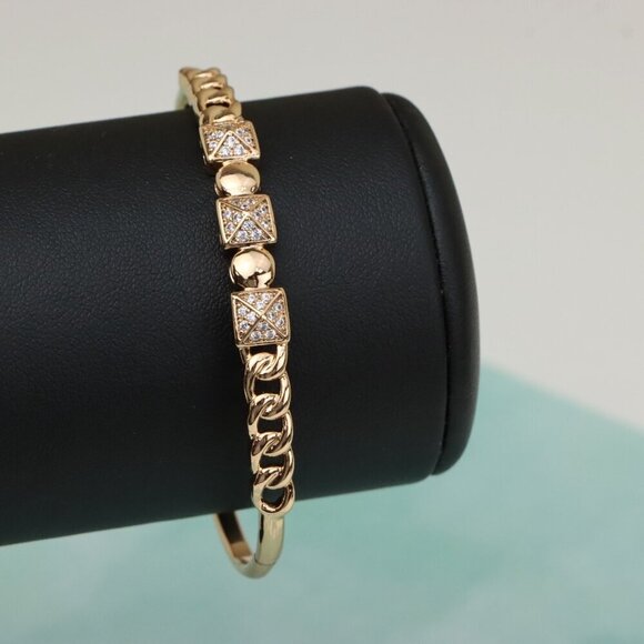 Rose Gold Bangle with Diamond-Studded Pyramid & Link Design, XPBL0470 - Picture 7 of 12